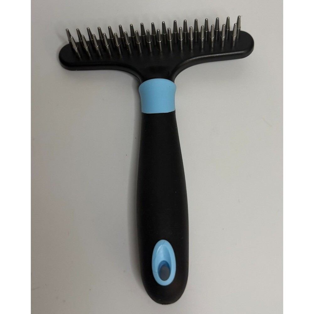 Dog Grooming Pin Rake Long Metal Teeth Pet Brush Detangler Black Blue
